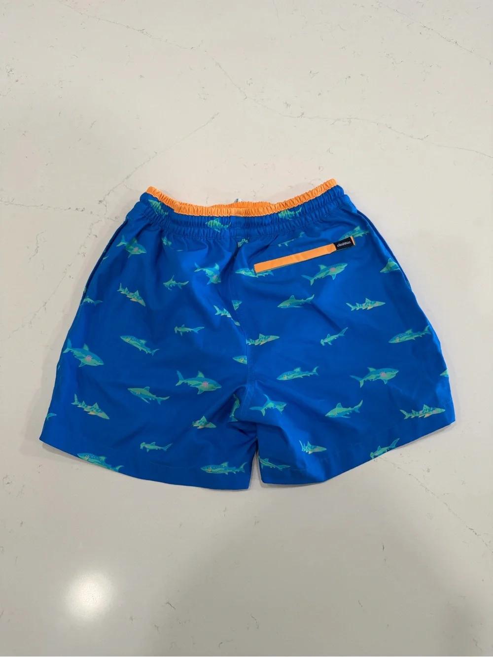chubbies Men’s Blue Swim Trunks with Green Shark Print - Small